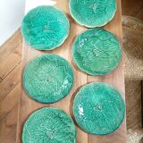 6 Gien slip dessert plates with leaf decoration