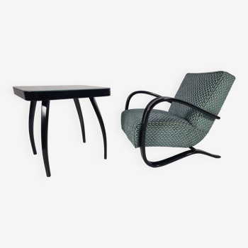 H 269 Lounge Chair and table spider by Jindřich Halabala for Up Zavody, 1940s, Set of 2