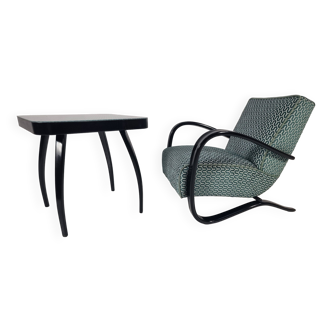 H 269 Lounge Chair and table spider by Jindřich Halabala for Up Zavody, 1940s, Set of 2