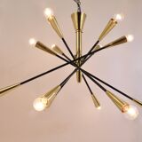 Black and brass articulated Sputnik chandelier in Stilnovo style, Italy, 1950.