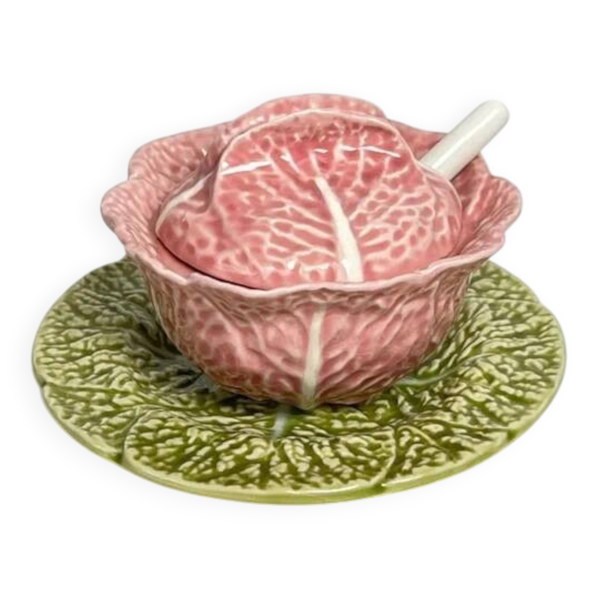 Caldas da Rainha Gravy Boat – Green and Pink Portuguese Earthenware – Handmade – Vintage