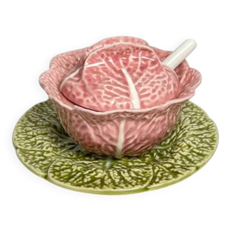 Saucière Caldas da Rainha – Faïence portugaise verte et rose – Fait main – Vintage