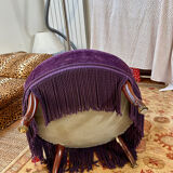 Large armchair, pouffe, purple in velvet.