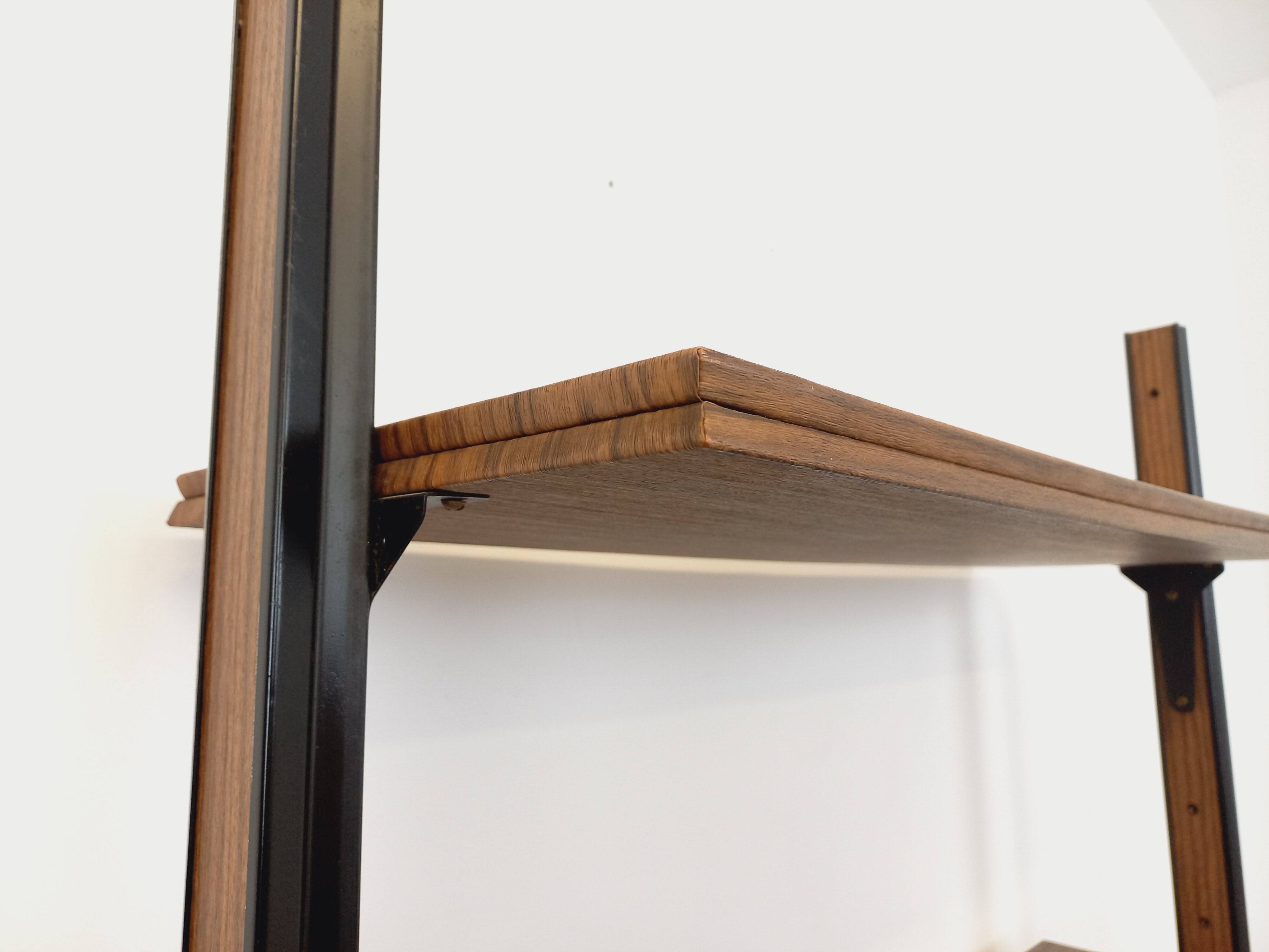 Vintage Italian modular shelving unit in melamine with wood decor