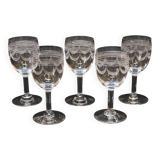 5 Anciens Verres A Vin / Porto En Cristal Gravé Baccarat ? 1900