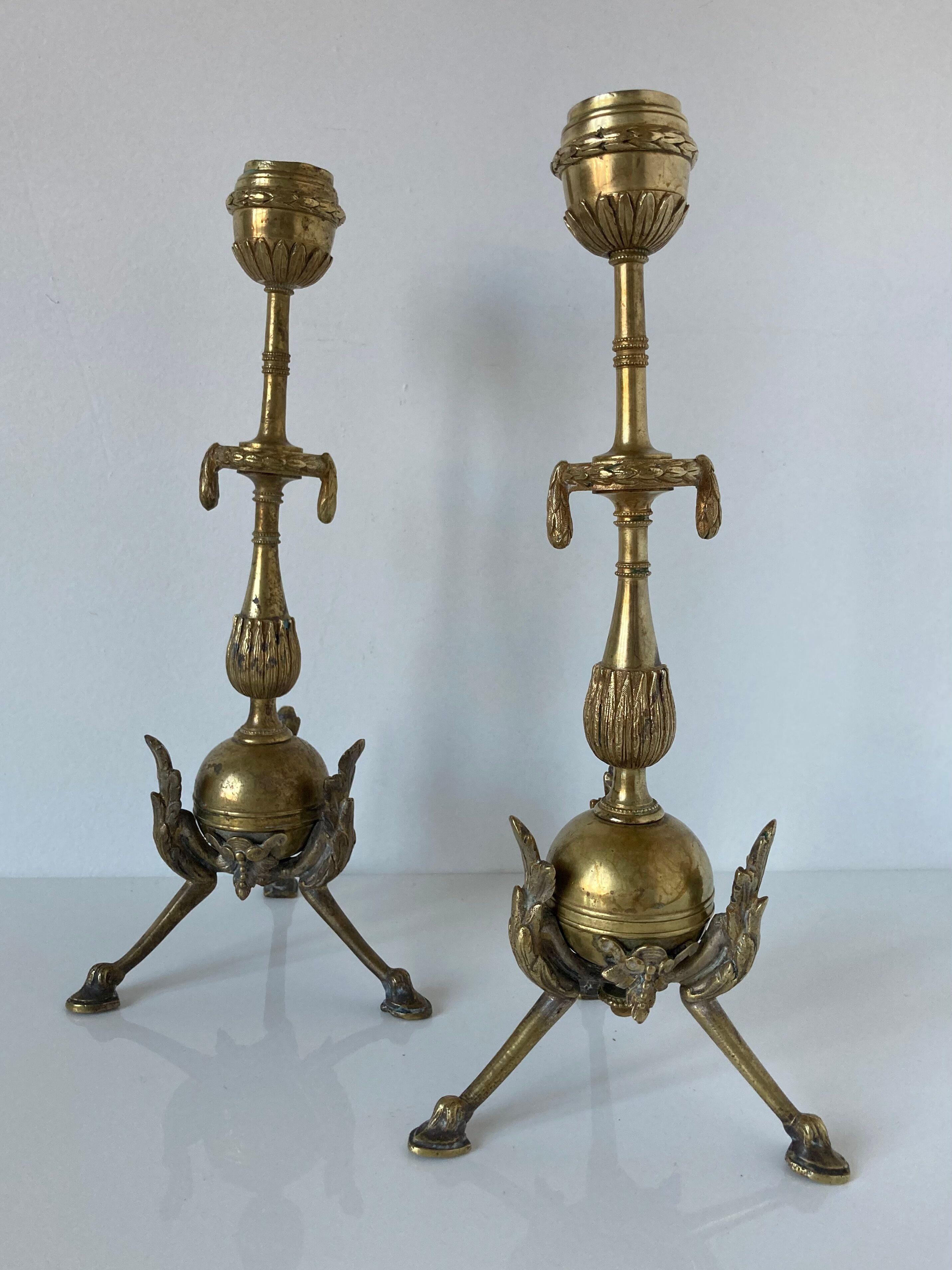Pair of neoclassical style candlesticks in gilded bronze in the taste of Barbedienne