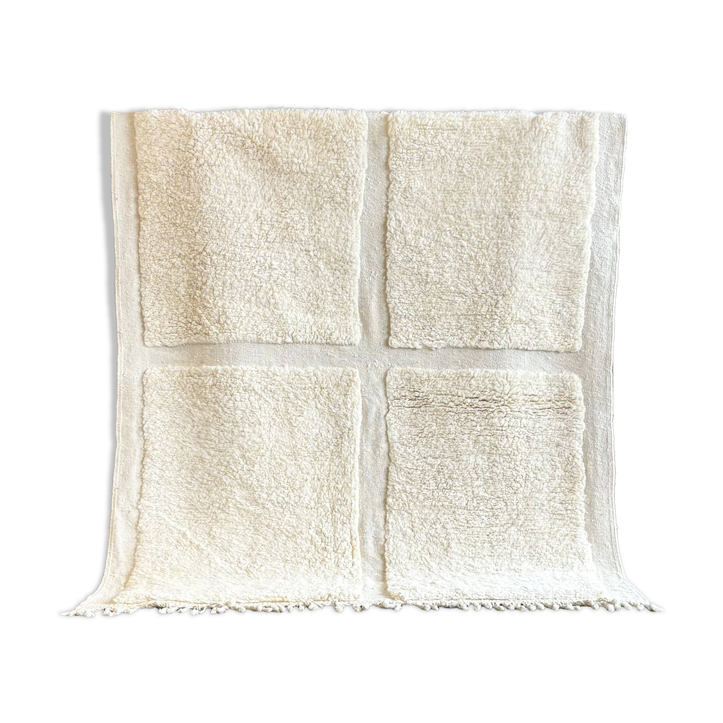 M'rirt Berber rug 190x220 cm – Natural ecru wool, minimalist design