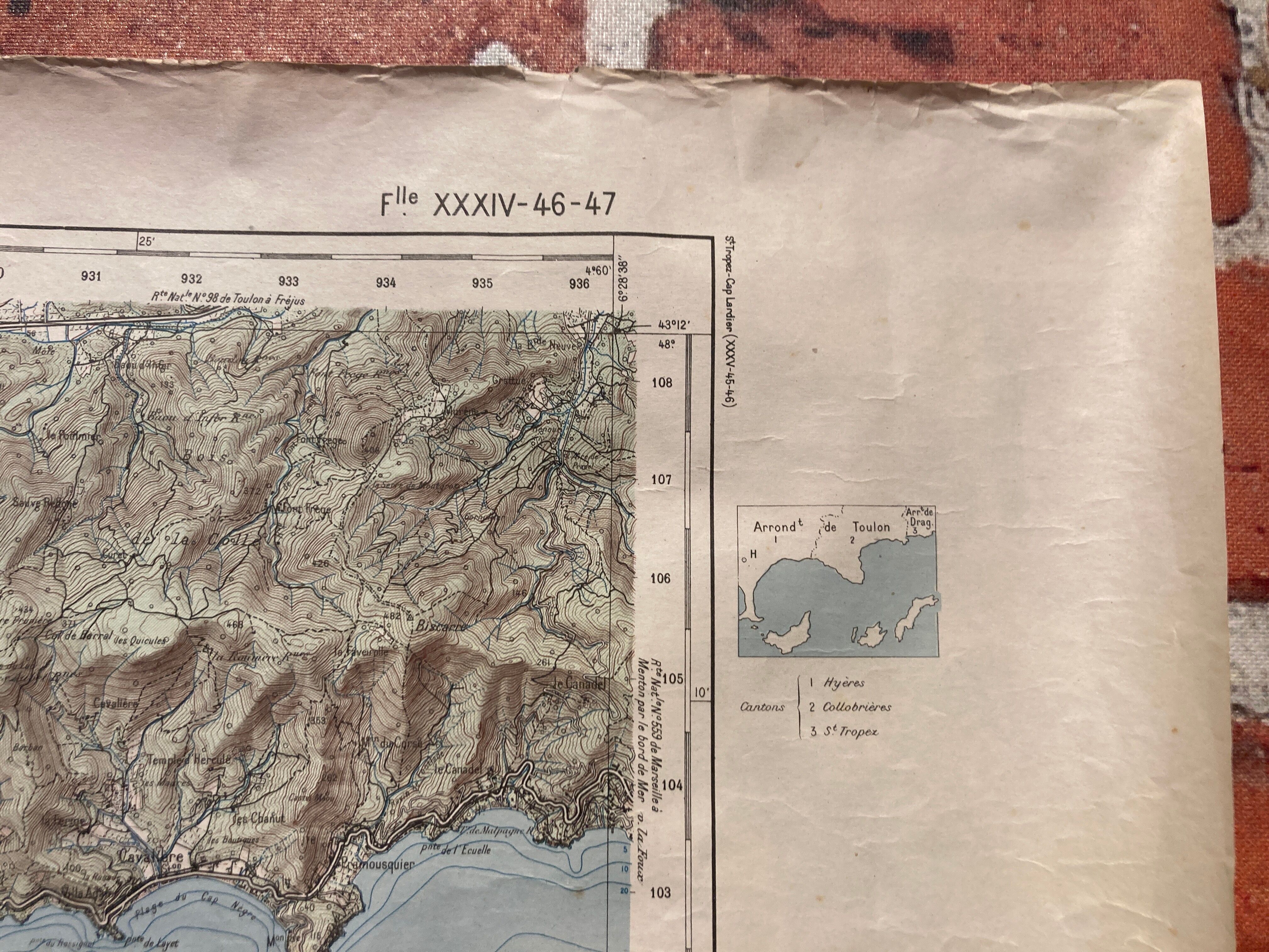Map of southeastern France on paper