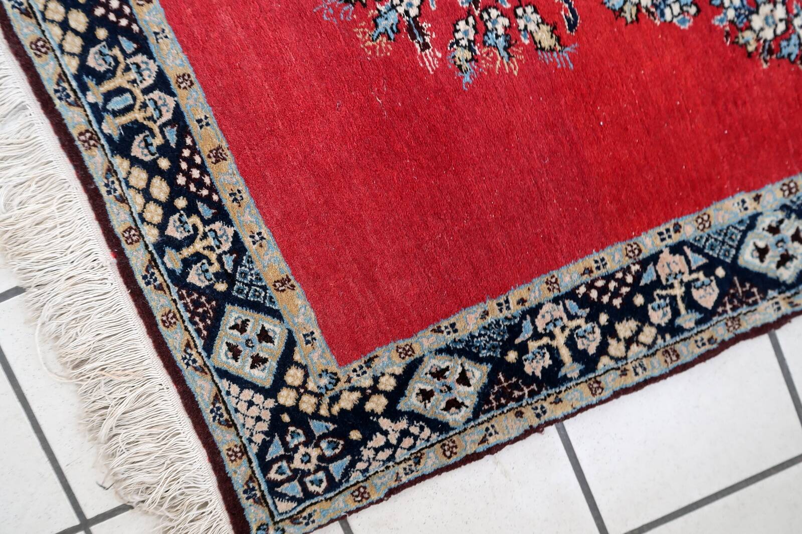 Tapis vintage fait main Tabriz 80 x 126 cm laine rouge vif - 1C1048