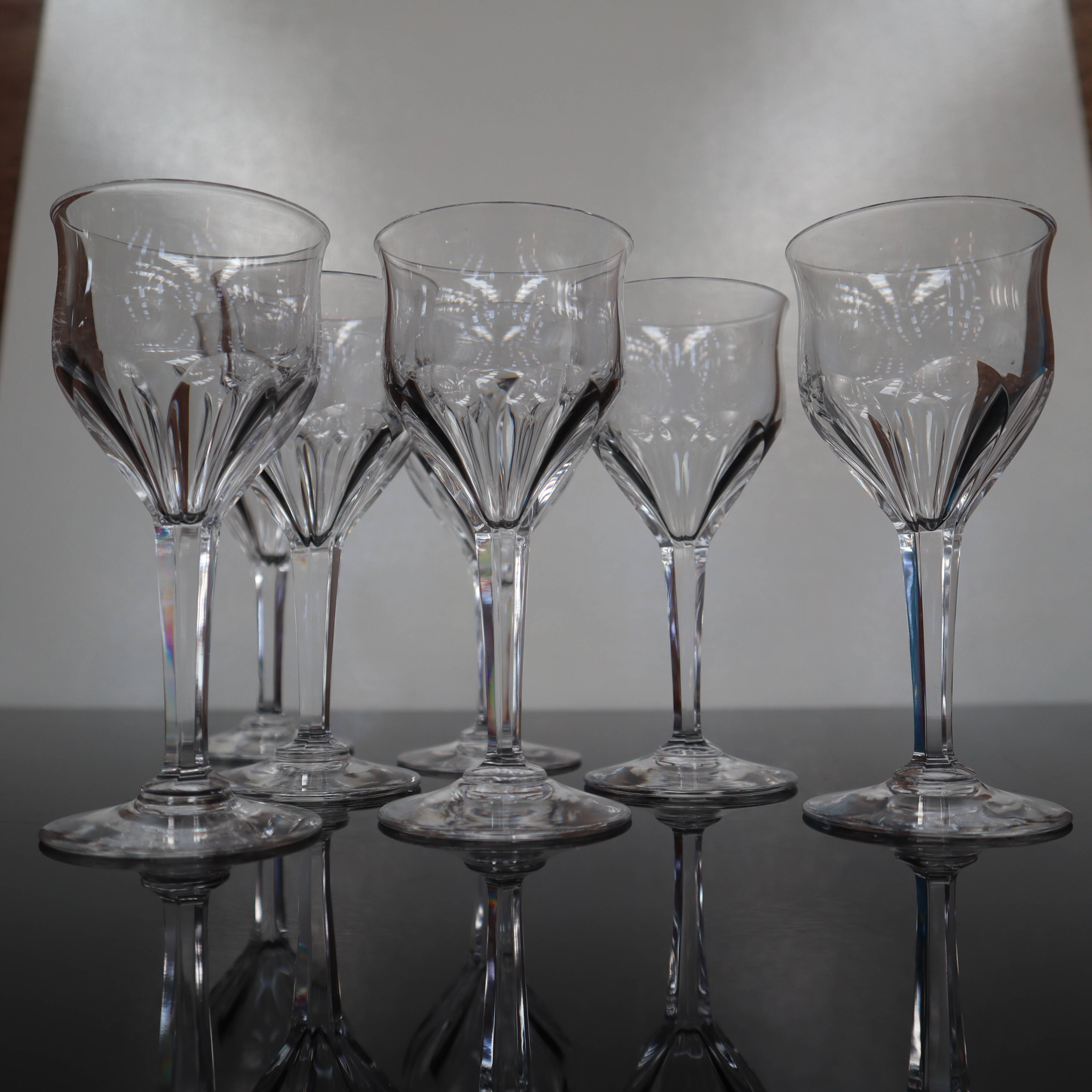 Set of 7 Val Saint Lambert crystal port glasses Nestor model