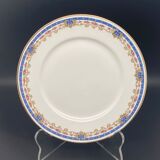 Limoges porcelain flat plates with blue border and small pink flowers
