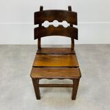 Brutalist oak chair 60s solid wood neo rustic style
