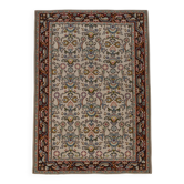 Kilim persan tons crème et bordeaux, motifs floraux élégants vintage
