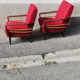 Pair of vintage armchairs red fabric
