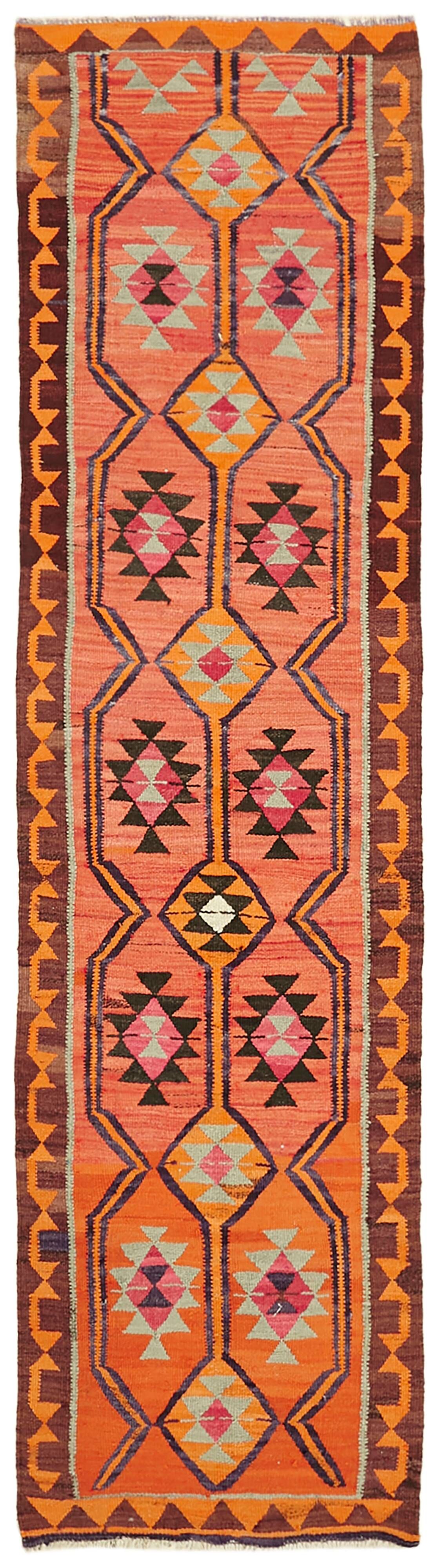 Turkish Handwoven Vintage Herki Kilim 95 cm x 326 cm
