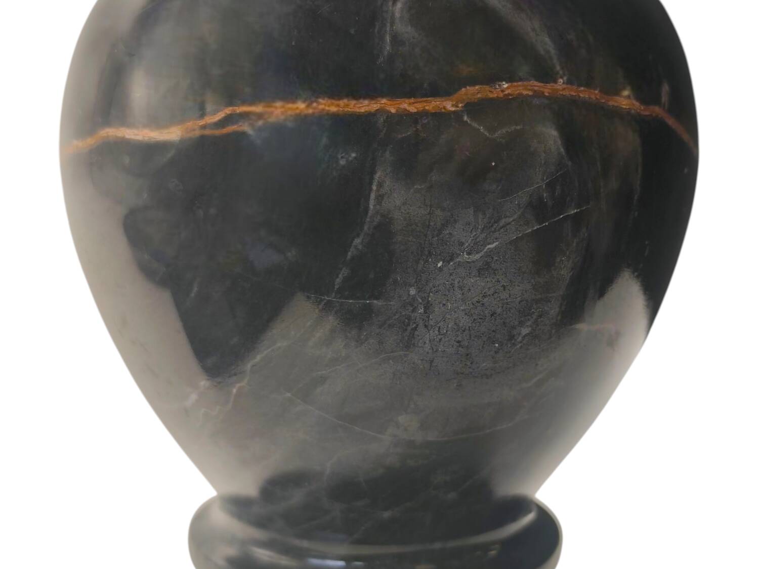 Vintage 1970s Italian Black Marble Vase – Natural Ochre Veining Accent