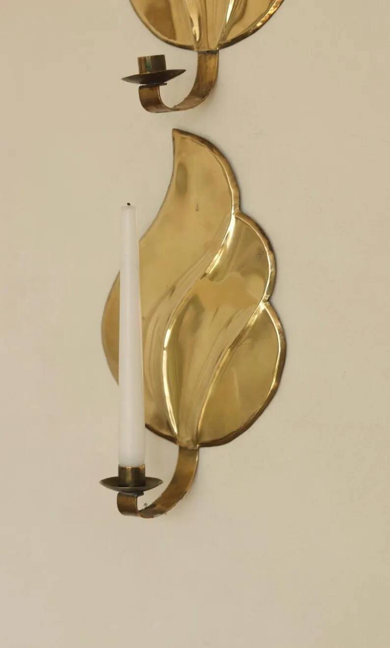 Pair of Swedish Mid-Century Brass Wall Sconces