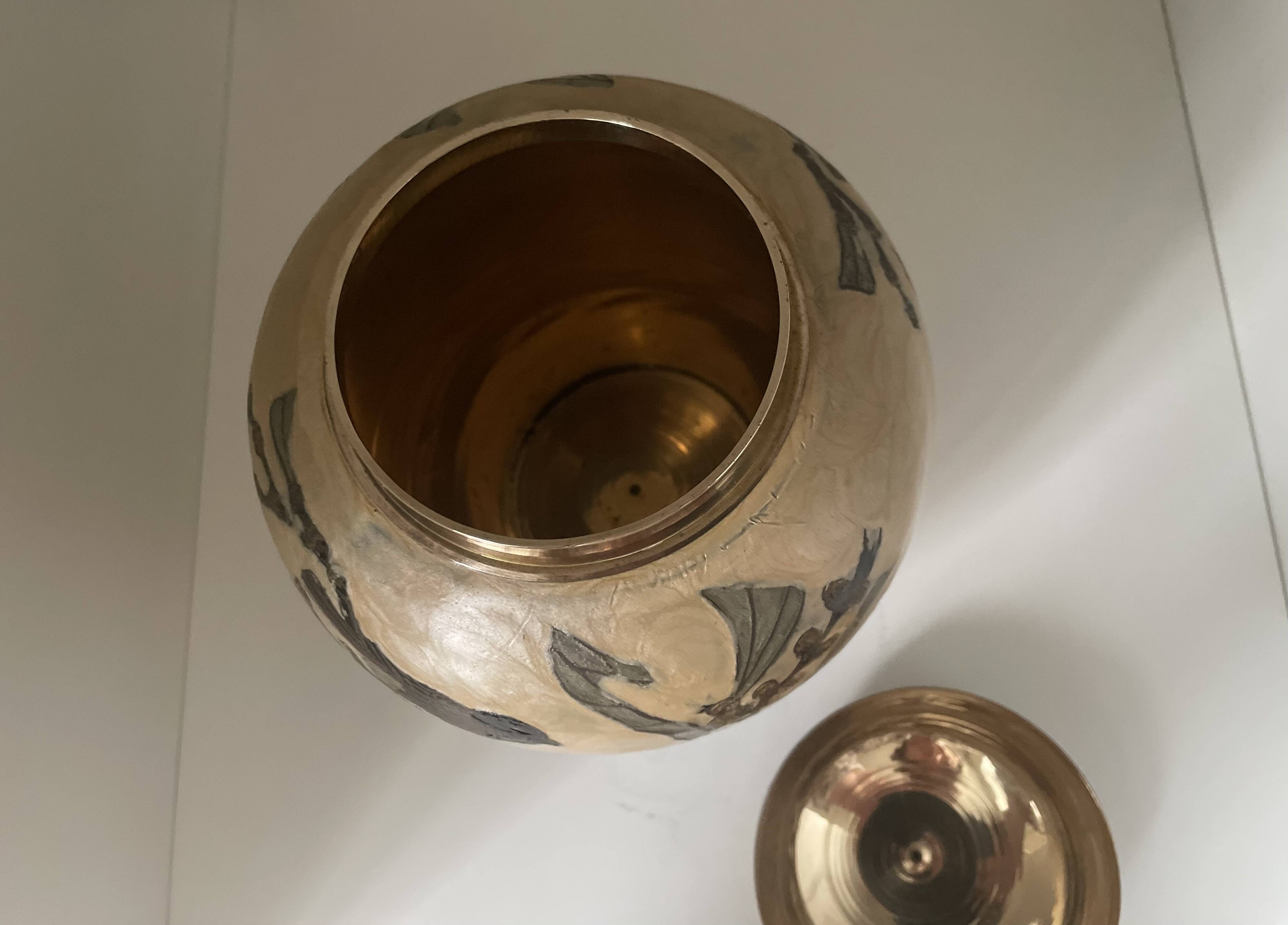 Enameled brass lidded pot