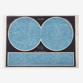 Planche lithographie le ciel les étoiles et l’ astronomie 1900
