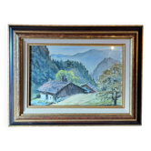 Tableau ancien Paysage de ferme de montagne années 50/70