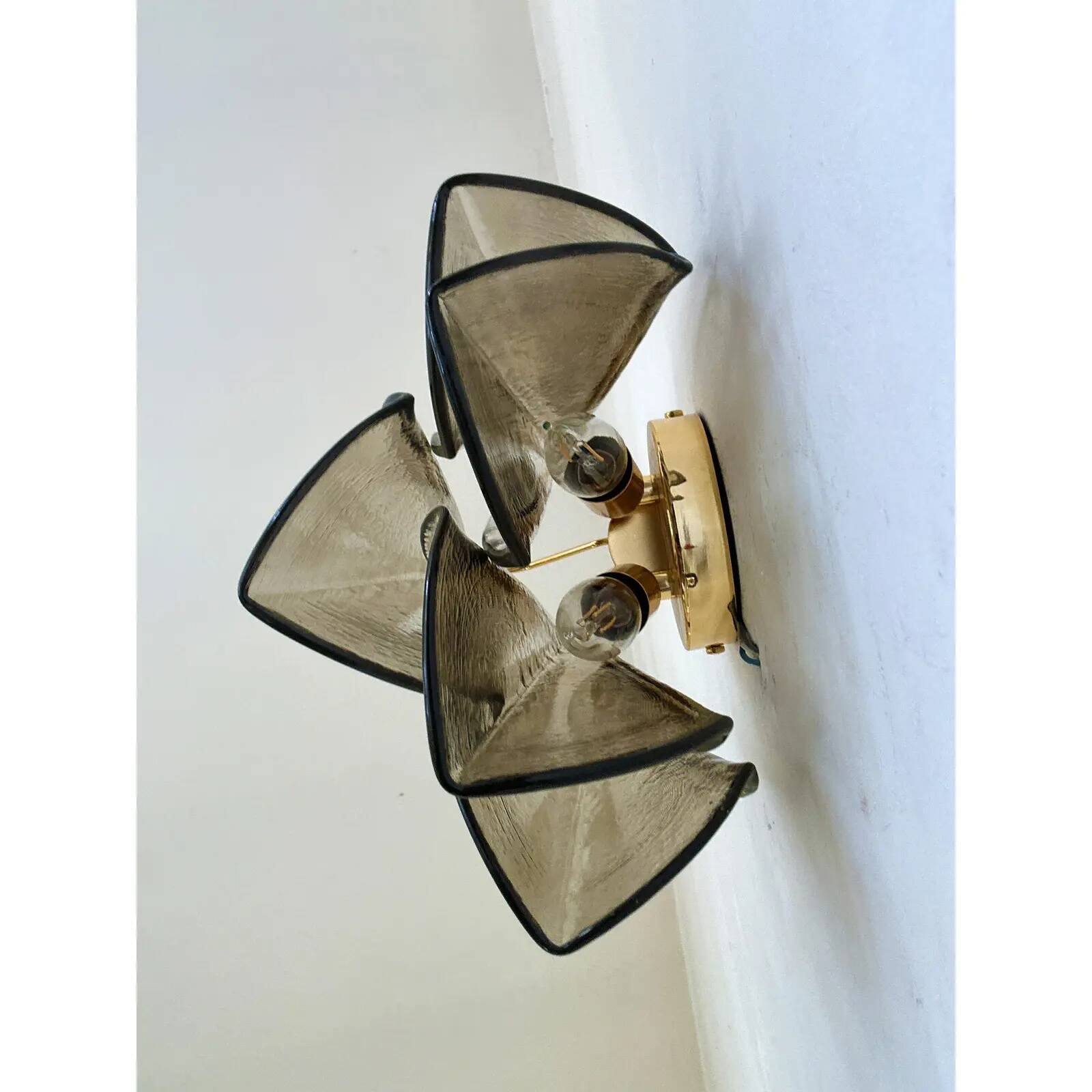 Modern Art Glass “Rondini” Wall Sconces in Smoked Fumè Murano Style