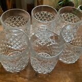 Set of 6 cut crystal water glasses