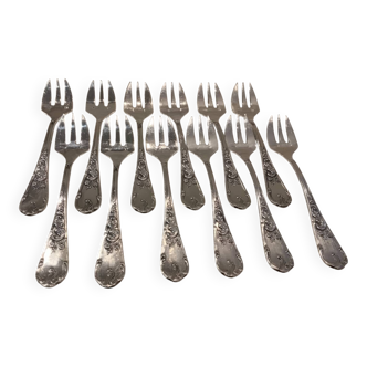 12 silver-plated oyster forks by silversmith Francois Frionnet, Floria