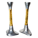 Pair of Brutalist candlesticks by David Marshall, bronze and aluminum, Spain, 1970