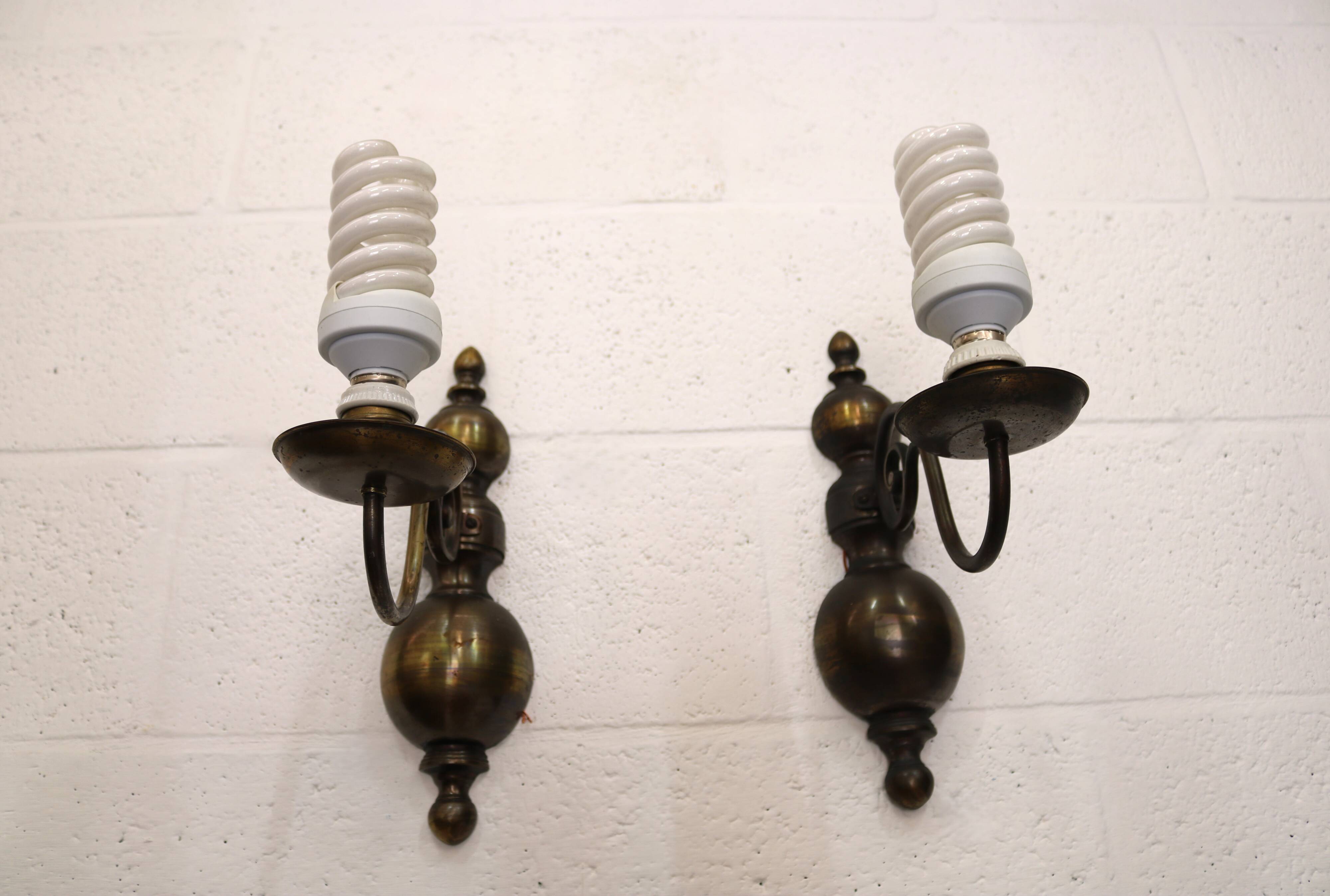 Pair of Antique Brass Wall Lamps – Vintage 1950s Sconces