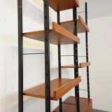 Vintage Italian double modular shelf bookcase in teak and metal