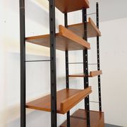 Vintage Italian double modular shelf bookcase in teak and metal