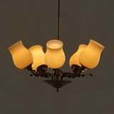 Brass and glass chandelier, Lisa Johansson-Pape for Stockmann, Finland, 1940s.