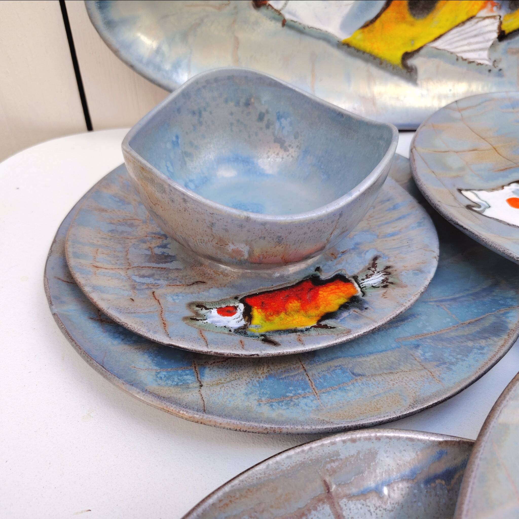 Fish service, Niderviller earthenware, vintage