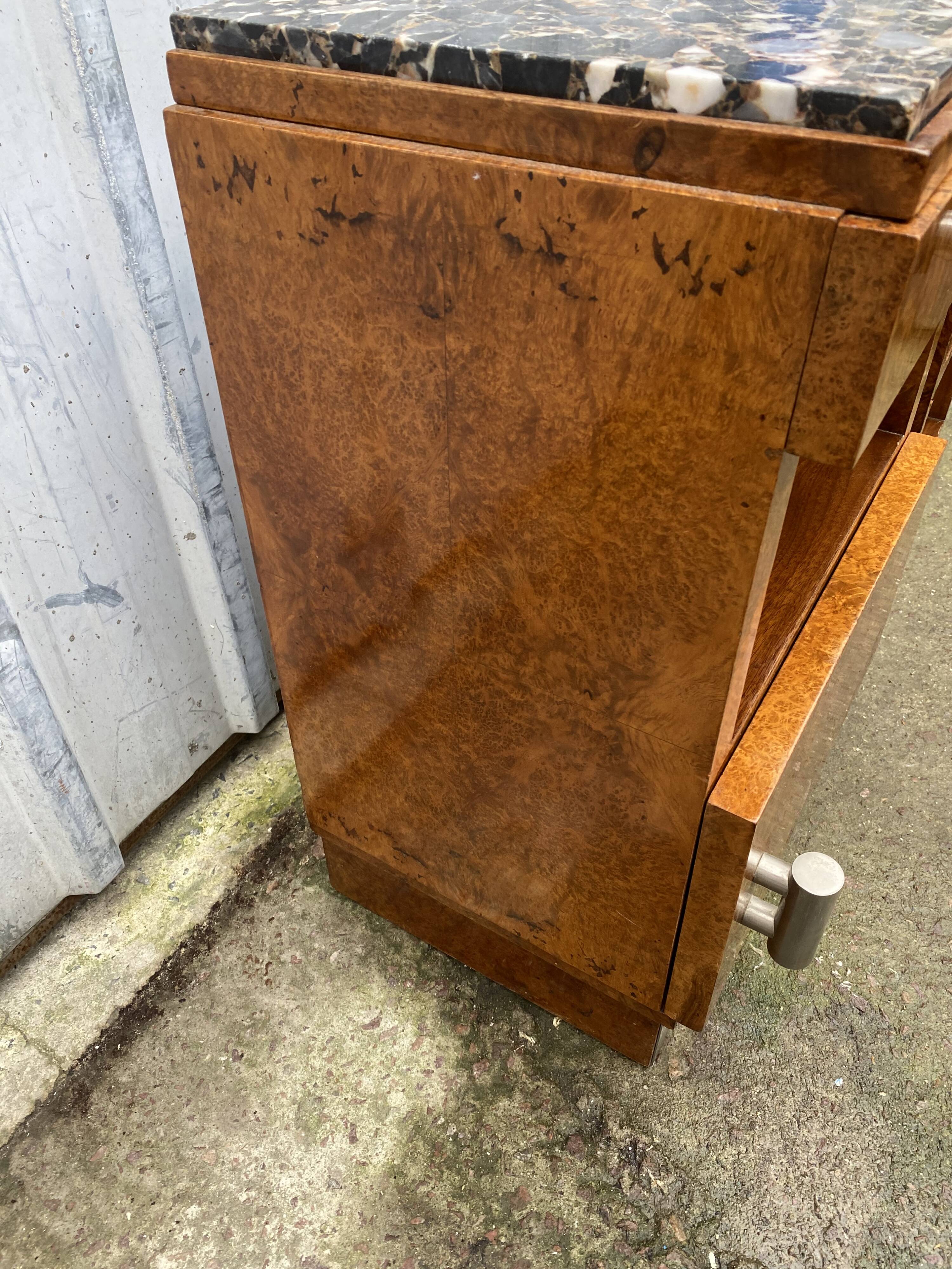 Pair of bedside table night art deco style elm and marble magnifying glass