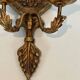 Important Pair of Gilded Carved Wood Wall Lights with Crystal Garlands