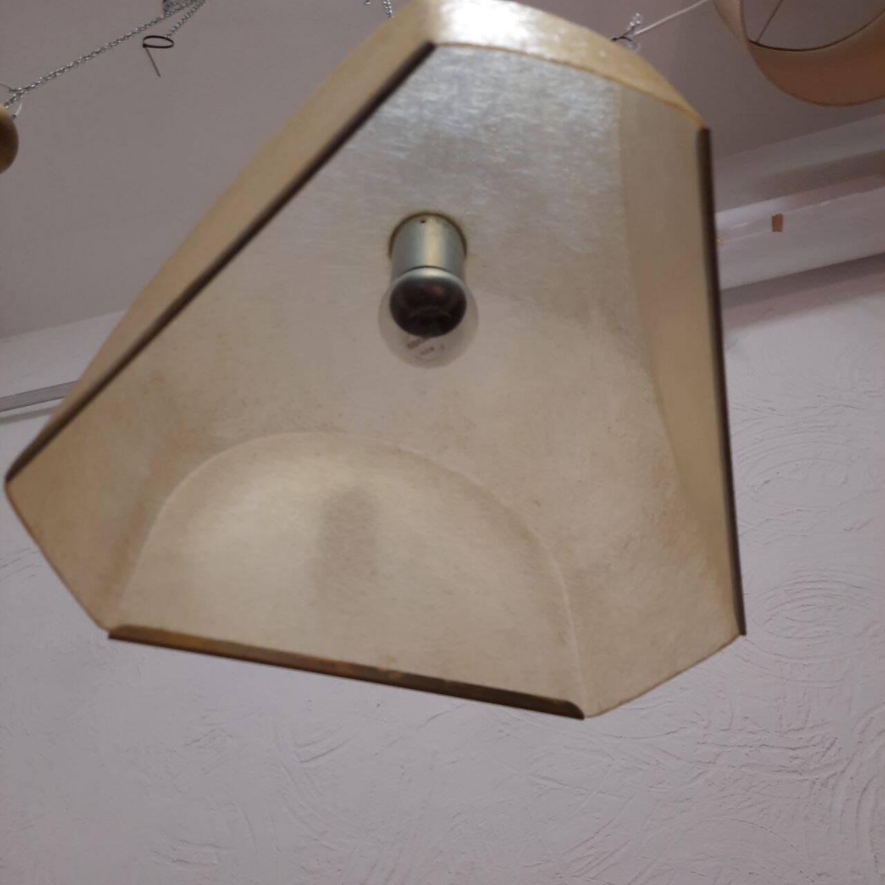 Pair of Lamperti vintage chandeliers in fiberglass and brass