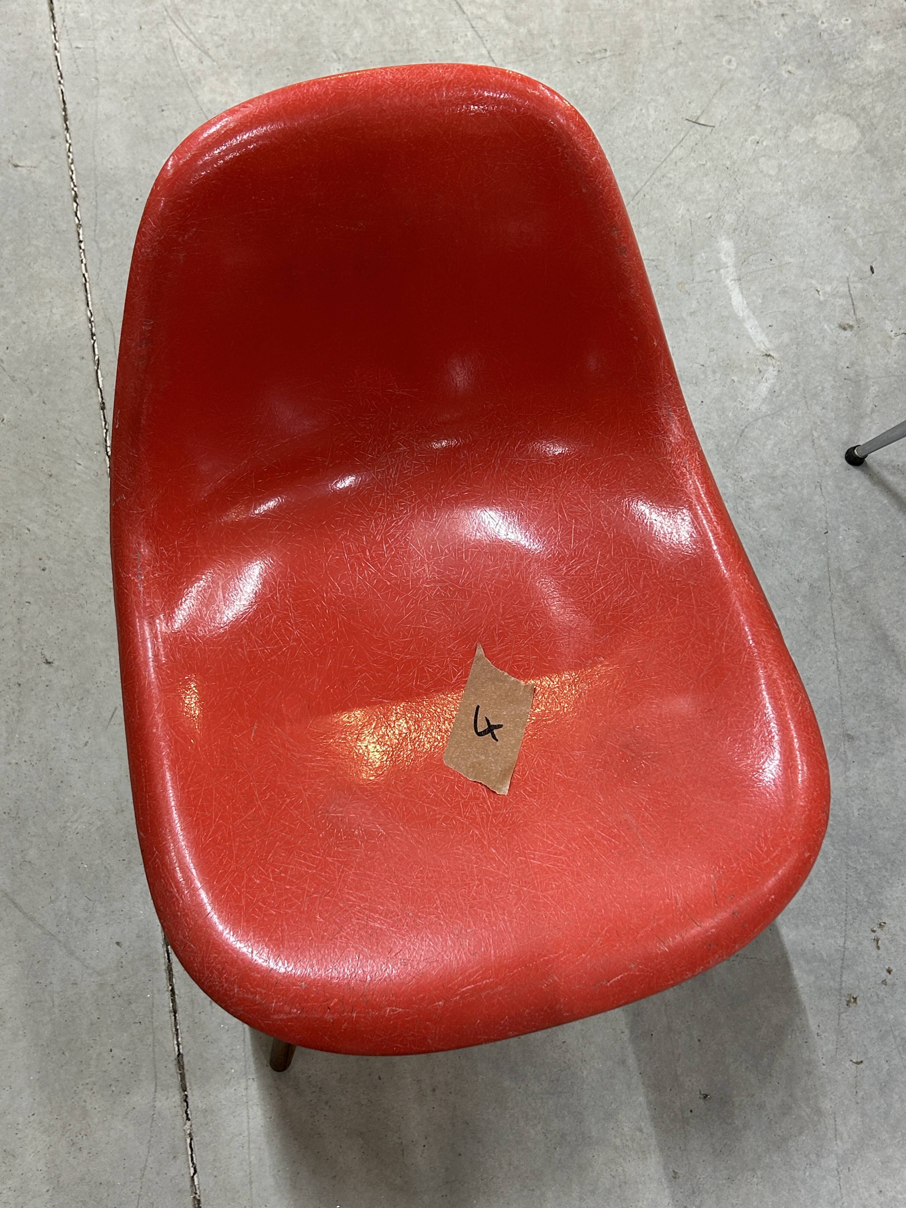 Set of 6 vintage red DSW chairs by Charles and Ray Eames