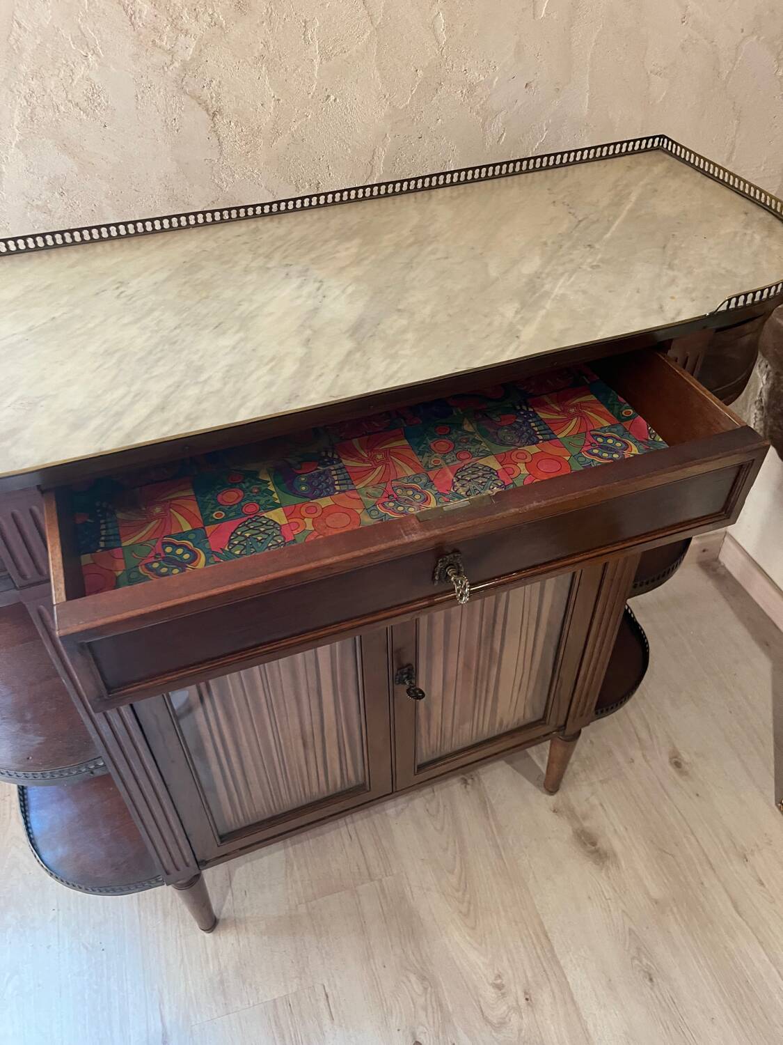 Antique marble and wood sideboard