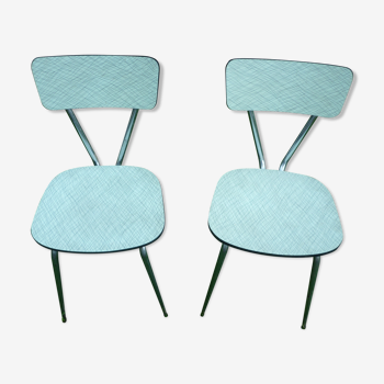 Duo of chairs in striped green formica