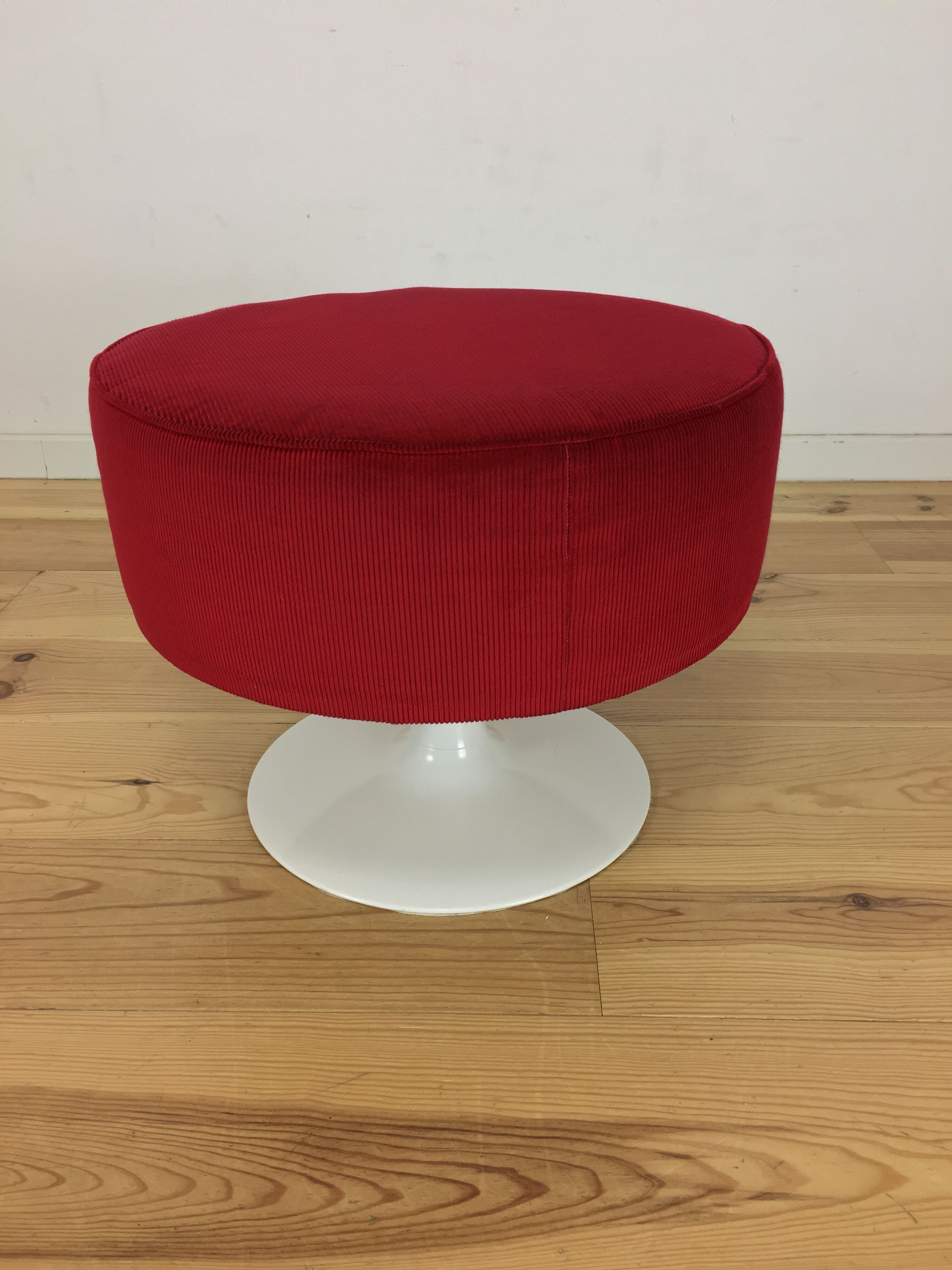 70's tulip and red velvet space age stool