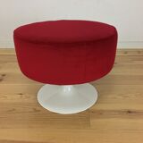 70's tulip and red velvet space age stool