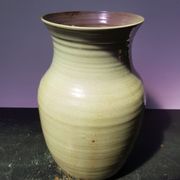 Old brown sandstone vase & beige signed deco 70s vintage