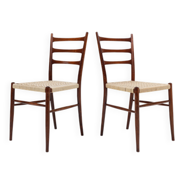 Set of Belgian Teak Dining Chairs with Braided Rope Seat, 1960s