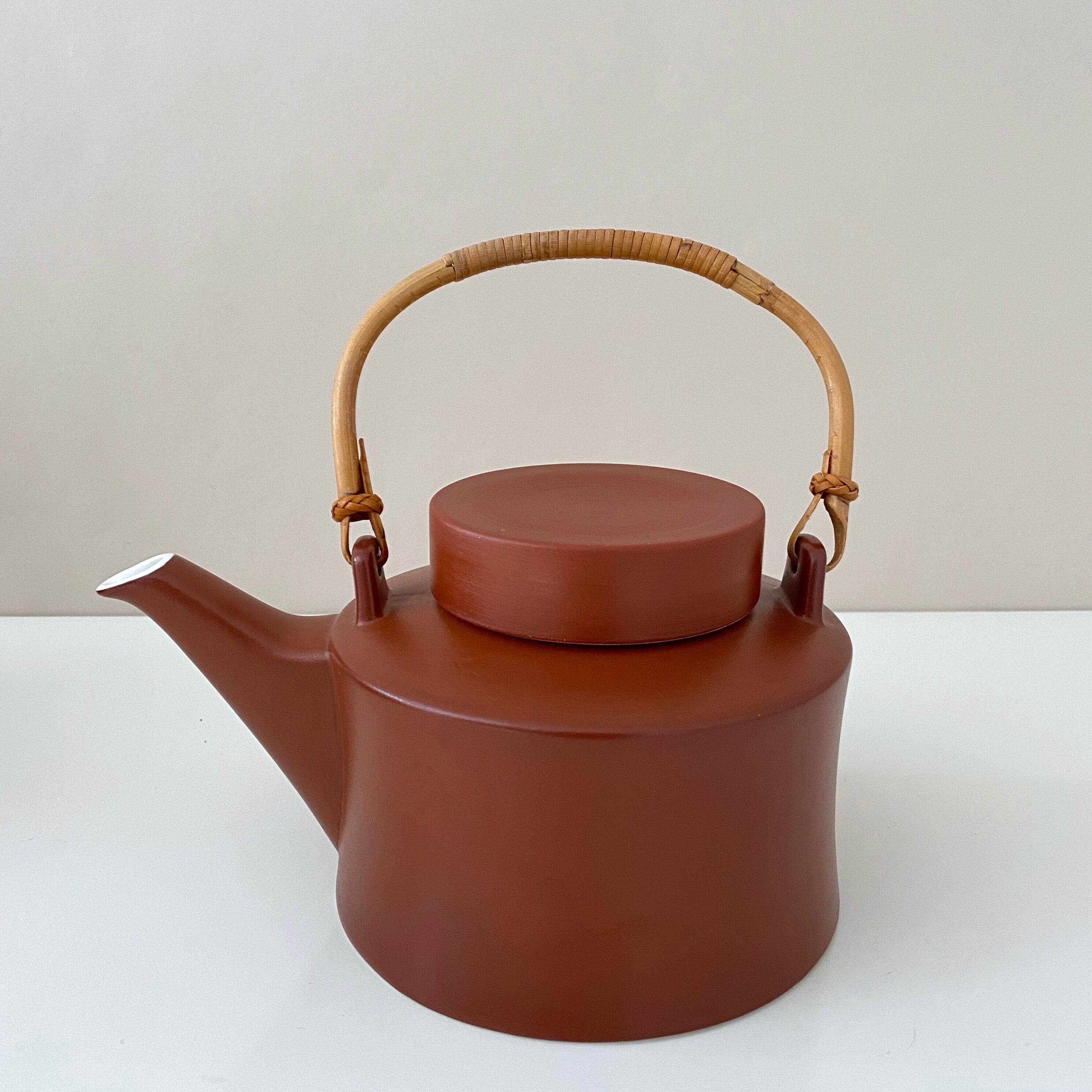 Tea service terracotta for 6 persons, vintage porcelain, 60's