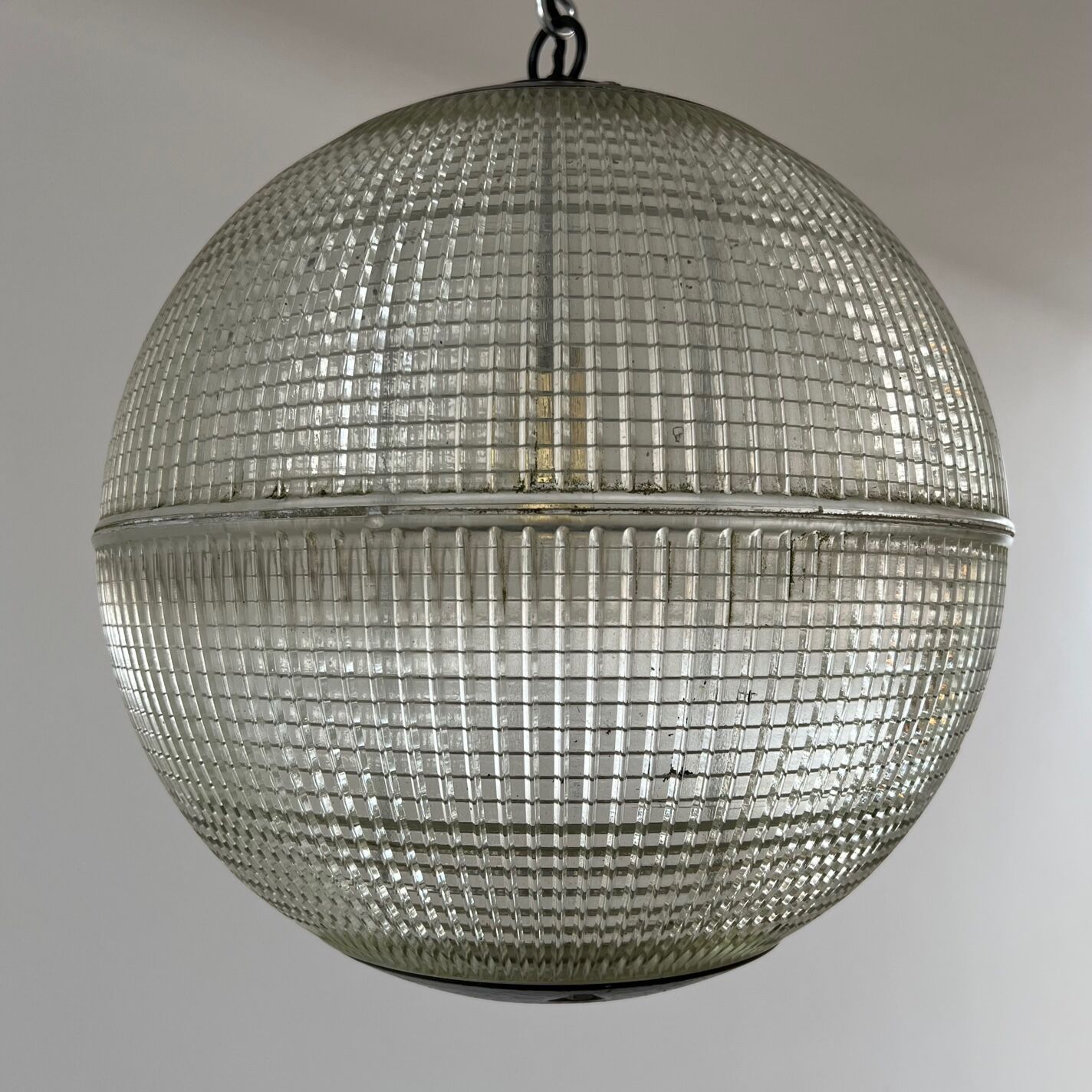 Parisian glass holophane mid-century globe pendant light