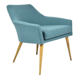 Vintage armchair Shell, turquoise fabric, 1960s, restored