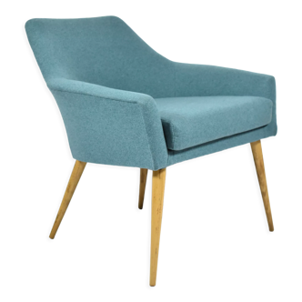 Vintage armchair Shell, turquoise fabric, 1960s, restored