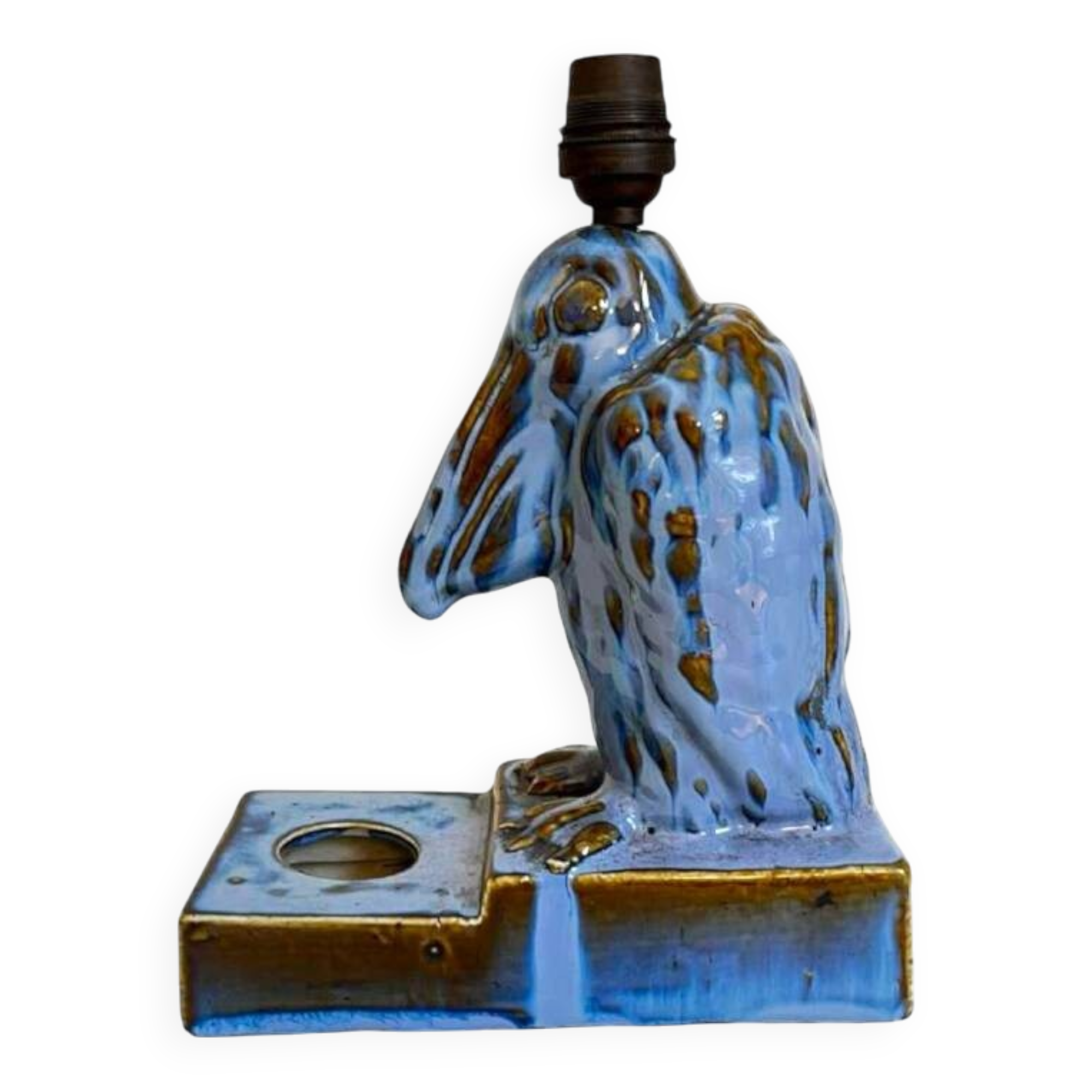'Pelican' sculpture, Art Deco lamp base / inkwell in fine glazed stoneware