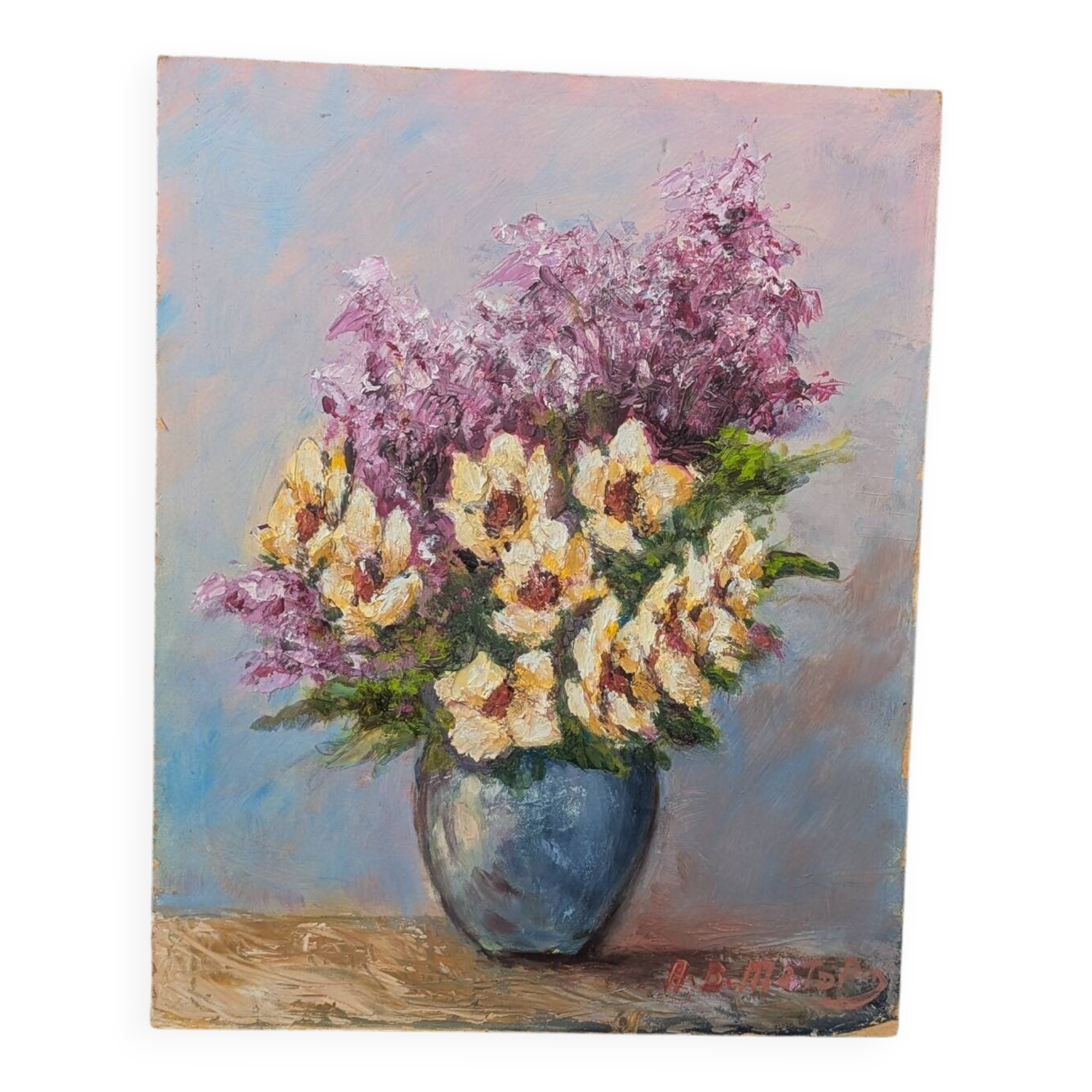 Bouquet of flowers, oil on cardboard