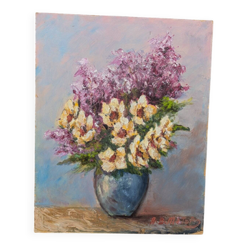 Bouquet of flowers, oil on cardboard